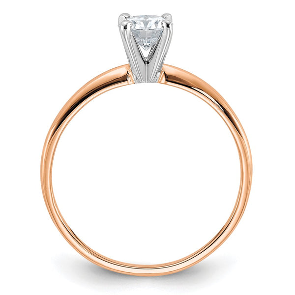 5MM Round Moissanite Solitaire Engagement Ring in 14KT Rose Gold. Size 7