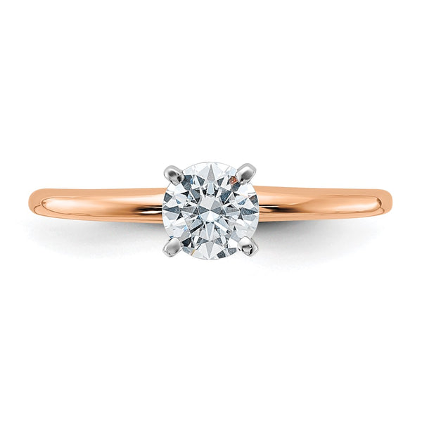 5MM Round Moissanite Solitaire Engagement Ring in 14KT Rose Gold. Size 7