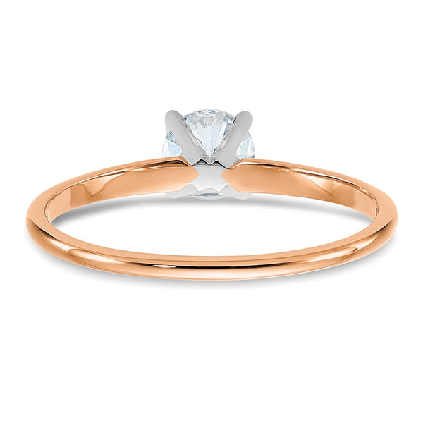 5MM Round Moissanite Solitaire Engagement Ring in 14KT Rose Gold. Size 7