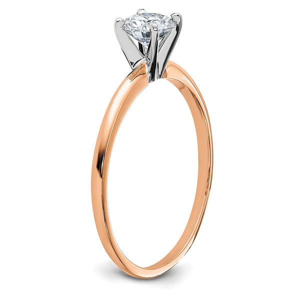 5MM Round Moissanite Solitaire Engagement Ring in 14KT Rose Gold. Size 7