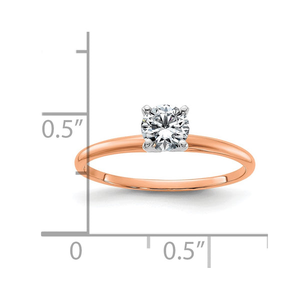 5MM Round Moissanite Solitaire Engagement Ring in 14KT Rose Gold. Size 7