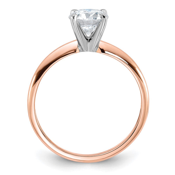 6.5MM Round Moissanite Solitaire Engagement Ring in 14KT Rose Gold. Size 7