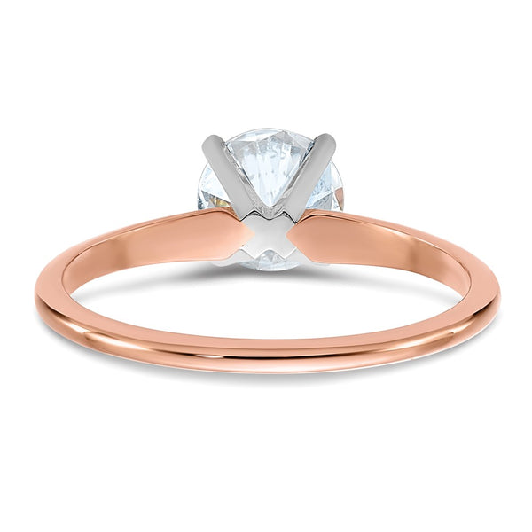 6.5MM Round Moissanite Solitaire Engagement Ring in 14KT Rose Gold. Size 7