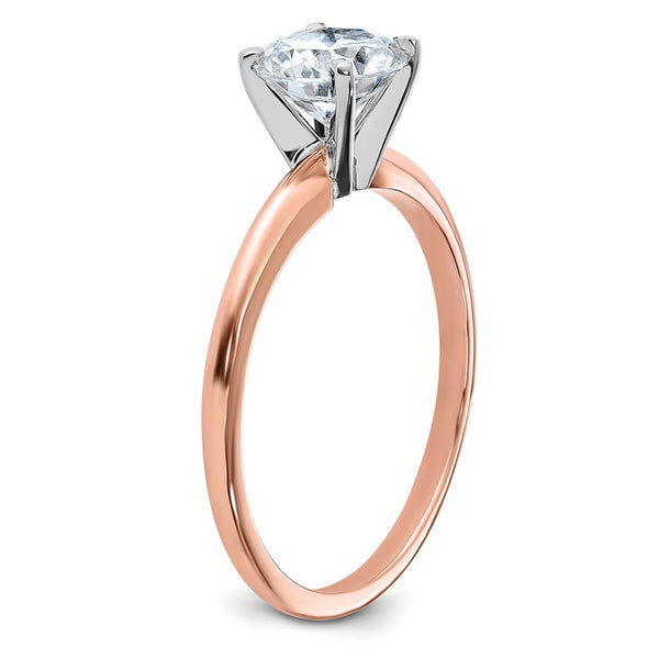 6.5MM Round Moissanite Solitaire Engagement Ring in 14KT Rose Gold. Size 7