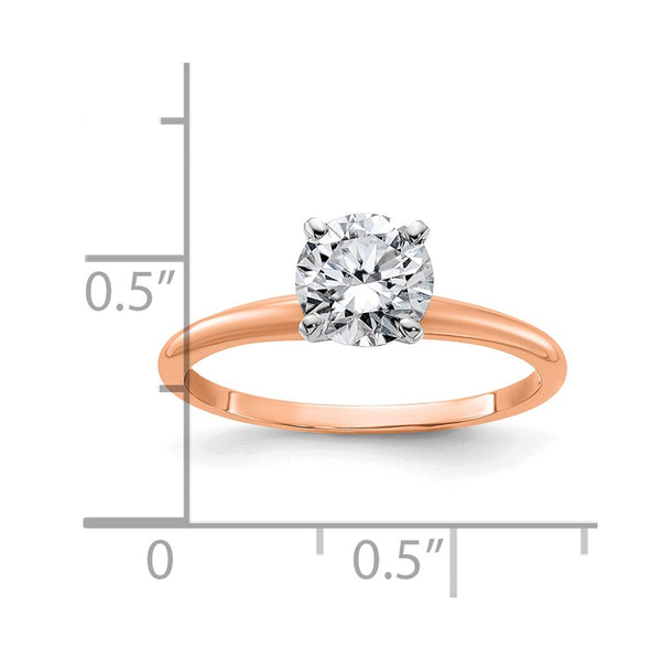 6.5MM Round Moissanite Solitaire Engagement Ring in 14KT Rose Gold. Size 7