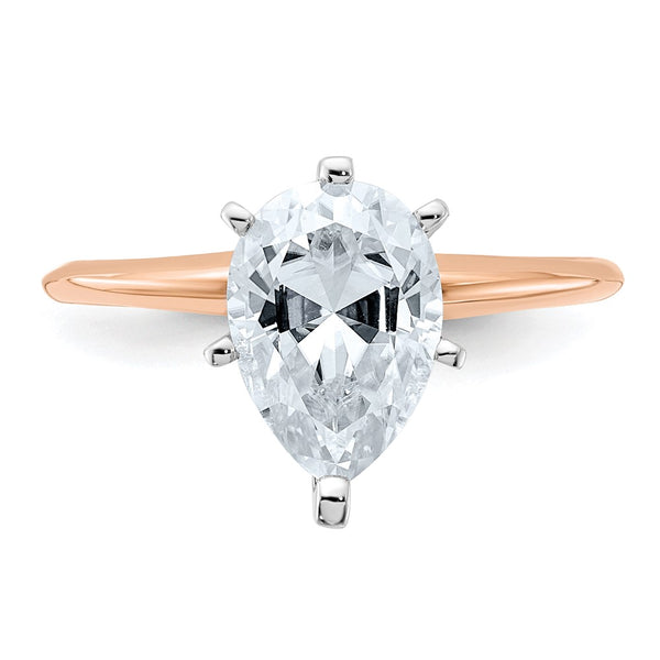 10X7MM Pear Moissanite Solitaire Engagement Ring in 14KT Rose Gold. Size 7