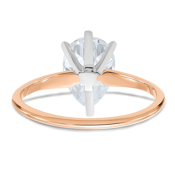 10X7MM Pear Moissanite Solitaire Engagement Ring in 14KT Rose Gold. Size 7