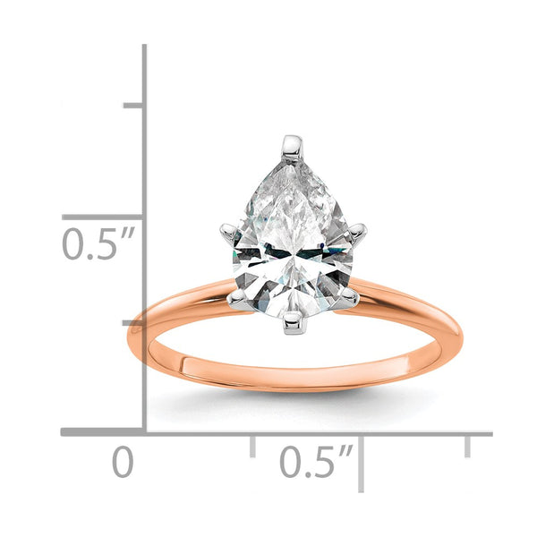 10X7MM Pear Moissanite Solitaire Engagement Ring in 14KT Rose Gold. Size 7
