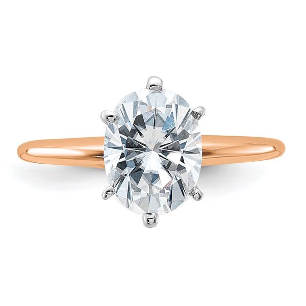 9X7MM Oval Moissanite Solitaire Engagement Ring in 14KT Rose Gold. Size 7