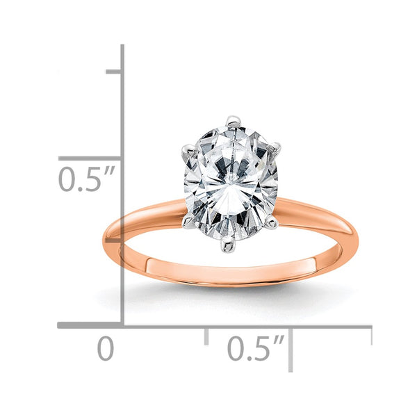9X7MM Oval Moissanite Solitaire Engagement Ring in 14KT Rose Gold. Size 7