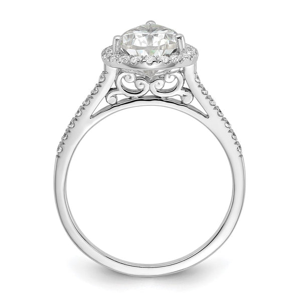 10X7MM Pear Moissanite Halo Engagement Ring in 14KT White Gold. Size 7