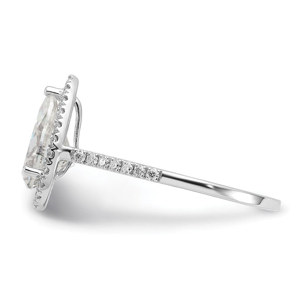 10X7MM Pear Moissanite Halo Engagement Ring in 14KT White Gold. Size 7