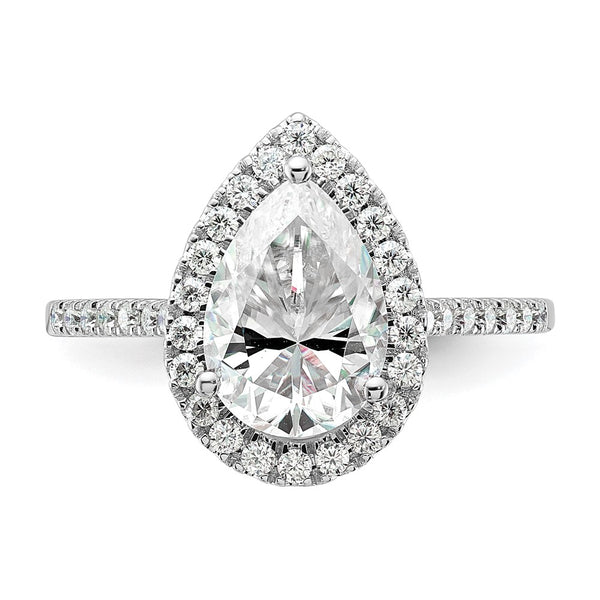 10X7MM Pear Moissanite Halo Engagement Ring in 14KT White Gold. Size 7