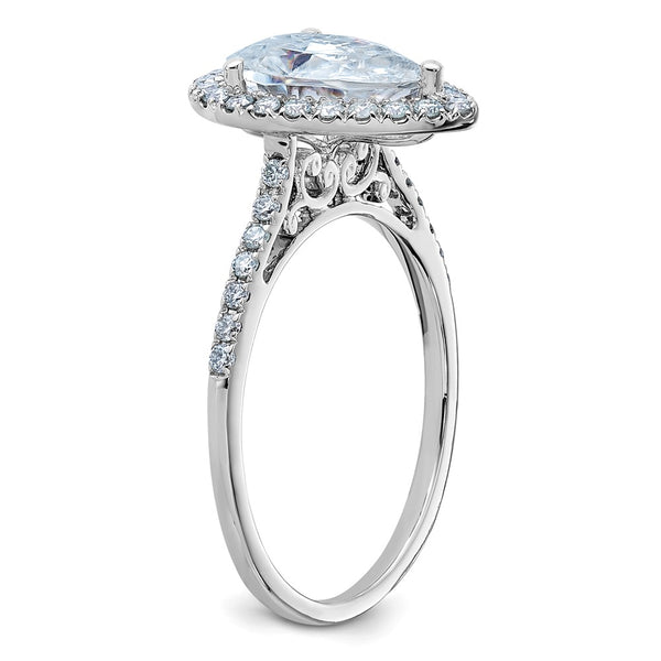 10X7MM Pear Moissanite Halo Engagement Ring in 14KT White Gold. Size 7
