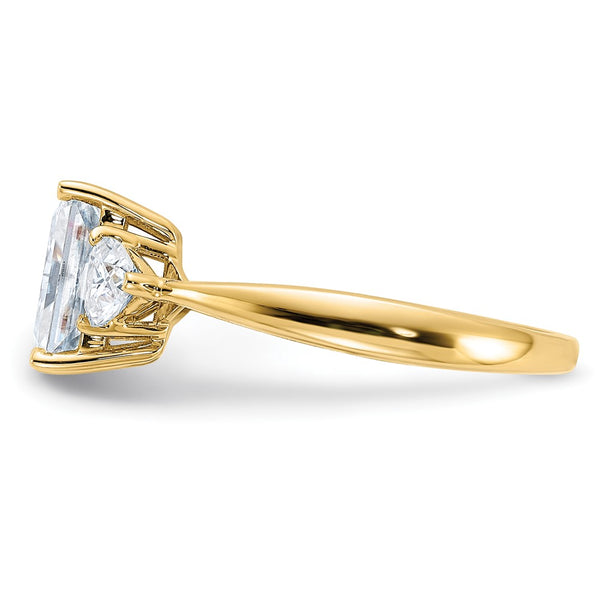 8X6MM Princess Cut Moissanite and Moissanite Three Stone Ring in 14KT Yellow Gold. Size 7