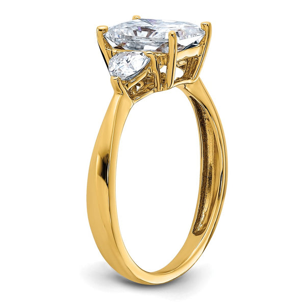 8X6MM Princess Cut Moissanite and Moissanite Three Stone Ring in 14KT Yellow Gold. Size 7