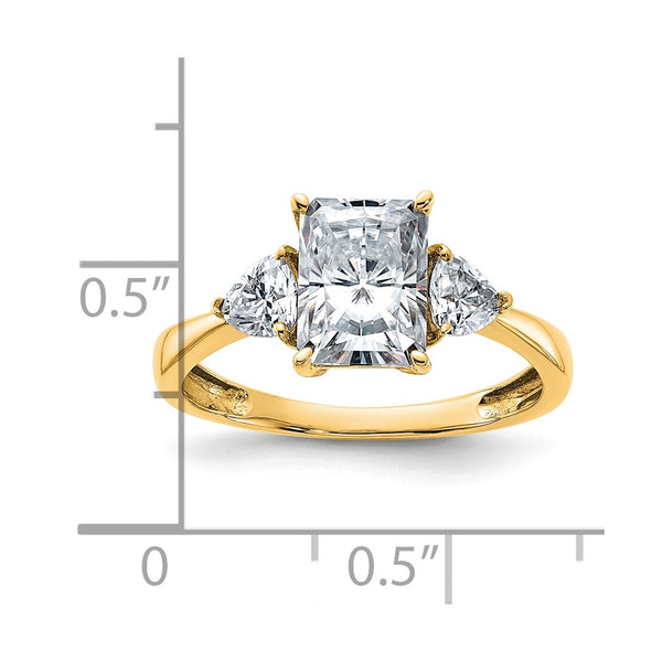 8X6MM Princess Cut Moissanite and Moissanite Three Stone Ring in 14KT Yellow Gold. Size 7