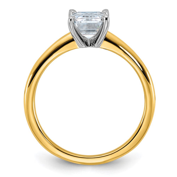 8X6MM Emerald Shape Moissanite Solitaire Engagement Ring in 14KT Yellow Gold. Size 6