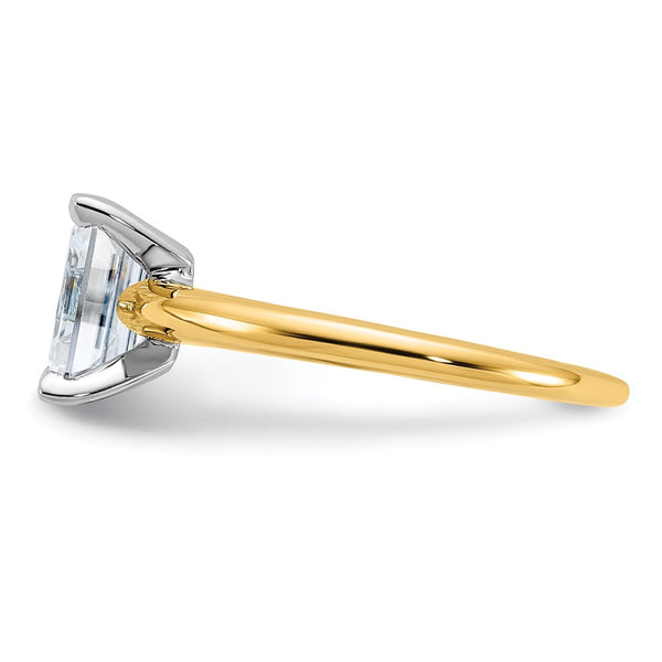 8X6MM Emerald Shape Moissanite Solitaire Engagement Ring in 14KT Yellow Gold. Size 6