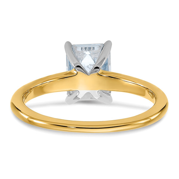 8X6MM Emerald Shape Moissanite Solitaire Engagement Ring in 14KT Yellow Gold. Size 6
