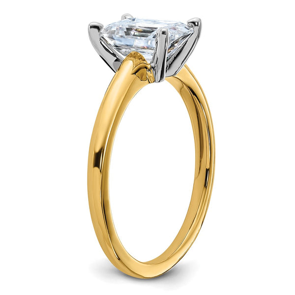8X6MM Emerald Shape Moissanite Solitaire Engagement Ring in 14KT Yellow Gold. Size 6
