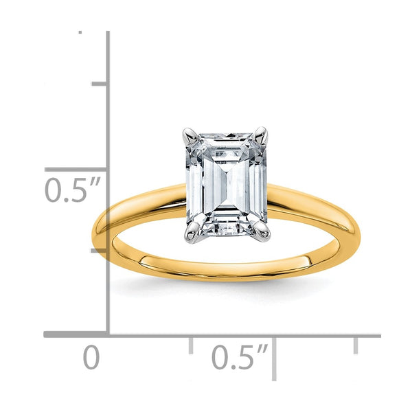 8X6MM Emerald Shape Moissanite Solitaire Engagement Ring in 14KT Yellow Gold. Size 6