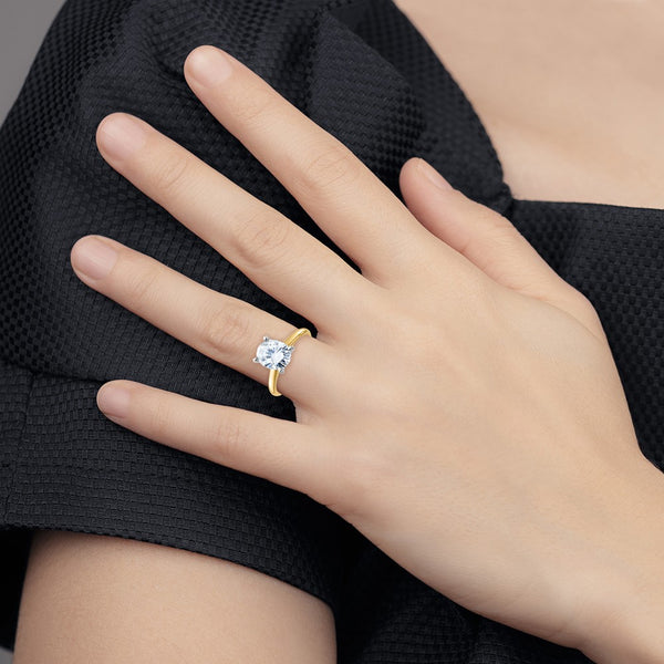 10X8MM Oval Moissanite Solitaire Engagement Ring in 14KT Yellow Gold. Size 6