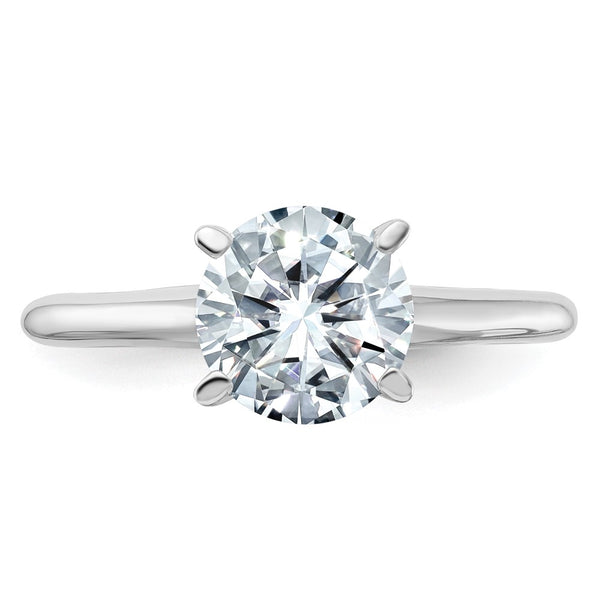 7.5MM Round Moissanite Solitaire Engagement Ring in 14KT White Gold. Size 5