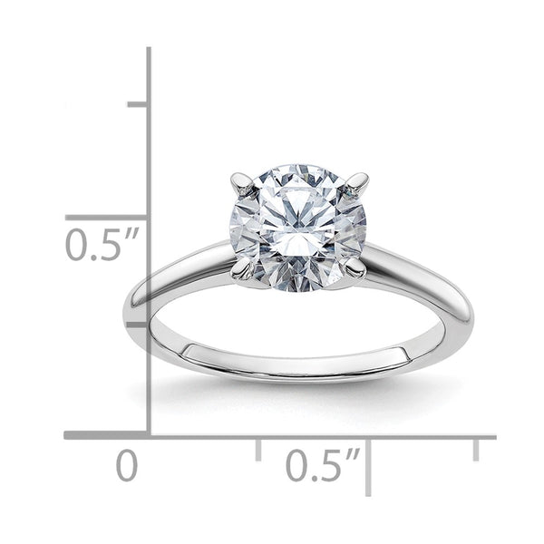 7.5MM Round Moissanite Solitaire Engagement Ring in 14KT White Gold. Size 5
