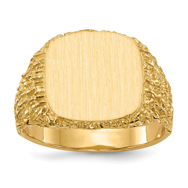 14KT Yellow Gold 13.5MM Closed Back Signet Ring. Size 10