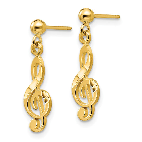 14KT Yellow Gold 22X6MM Diamond-cut Treble Clef Earrings