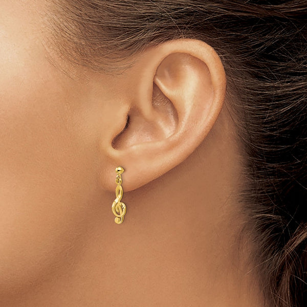 14KT Yellow Gold 22X6MM Diamond-cut Treble Clef Earrings