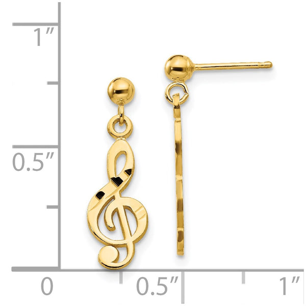 14KT Yellow Gold 22X6MM Diamond-cut Treble Clef Earrings