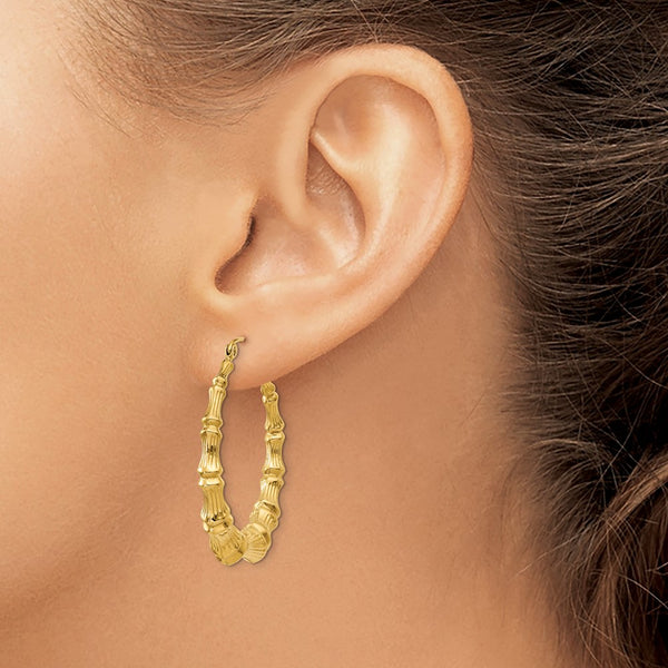 14KT Yellow Gold 27X6MM Hoop Bamboo Earrings