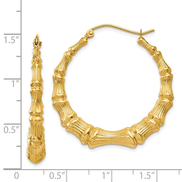 14KT Yellow Gold 27X6MM Hoop Bamboo Earrings