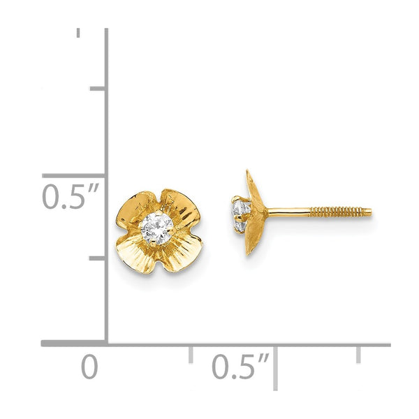 14KT Yellow Gold Round Cubic Zirconia 7MM Flower Earrings