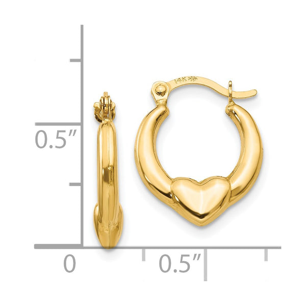 14KT Yellow Gold 15X12MM Heart Hoop Earrings