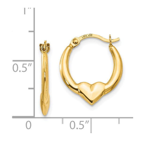 14KT Yellow Gold 16X13MM Heart Hoop Earrings