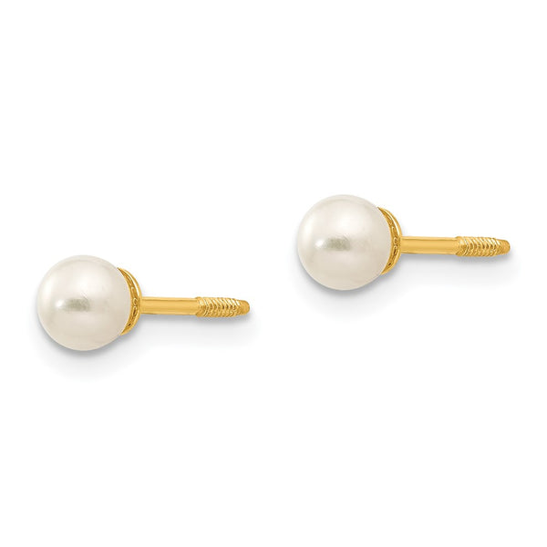 4MM Round Pearl Reversible Stud Earrings in 14KT Yellow Gold