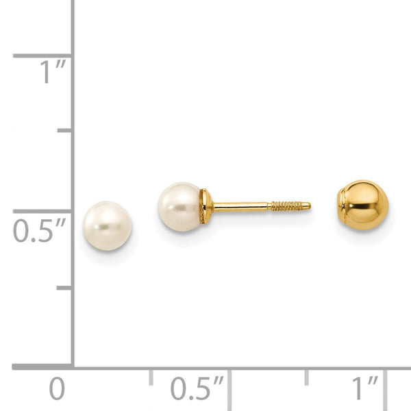 4MM Round Pearl Reversible Stud Earrings in 14KT Yellow Gold