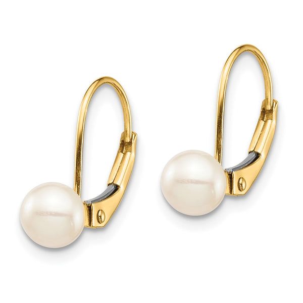 5MM Round Pearl Leverback Earrings in 14KT Yellow Gold