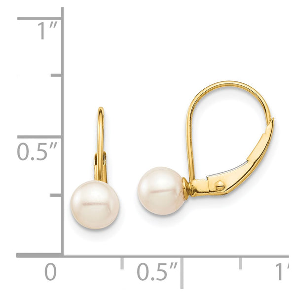 5MM Round Pearl Leverback Earrings in 14KT Yellow Gold