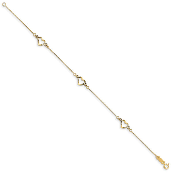 14KT Yellow Gold 7.25-inch 6MM Fancy Heart Bracelet