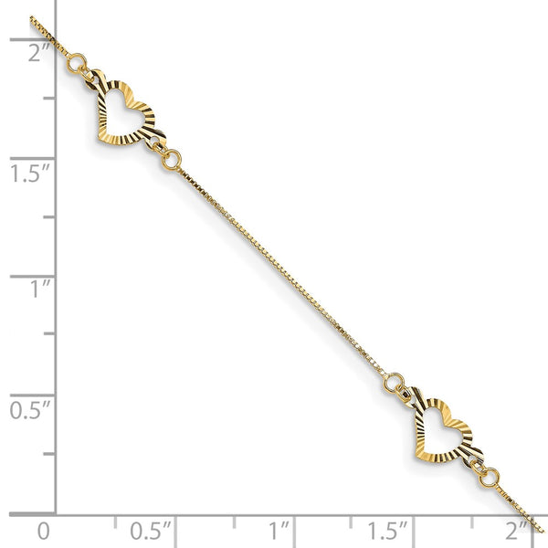 14KT Yellow Gold 7.25-inch 6MM Fancy Heart Bracelet