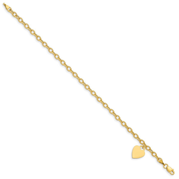 14KT Yellow Gold 8.5-inch Dangle Heart Bracelet
