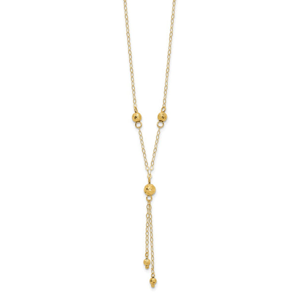 14KT Yellow Gold 16-inch+2-inch extender Beaded Lariat Necklace