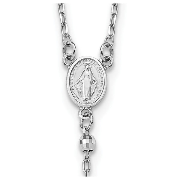 14KT White Gold 24-inch Lobster Clasp Diamond-cut Beaded Rosary Necklace