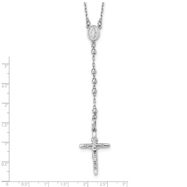 14KT White Gold 24-inch Lobster Clasp Diamond-cut Beaded Rosary Necklace
