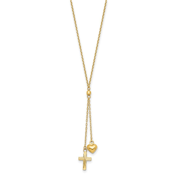 14KT Yellow Gold 16-inch+2-inch extender Heart Cross Necklace
