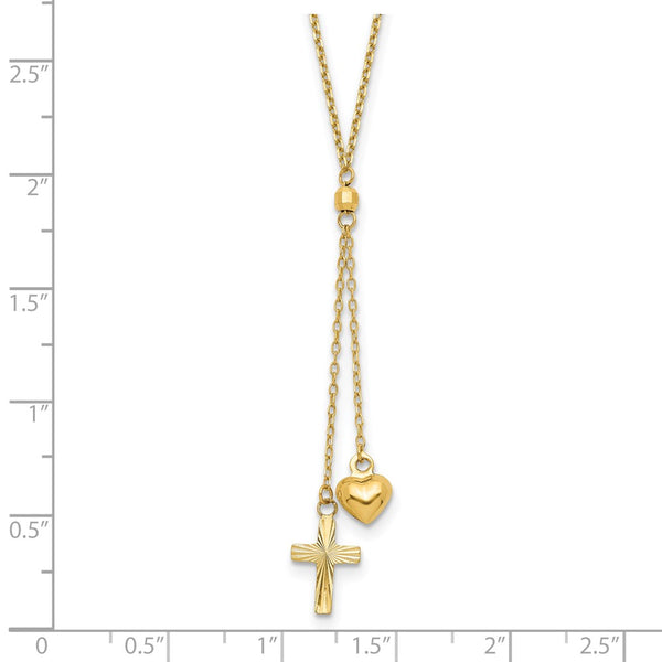 14KT Yellow Gold 16-inch+2-inch extender Heart Cross Necklace